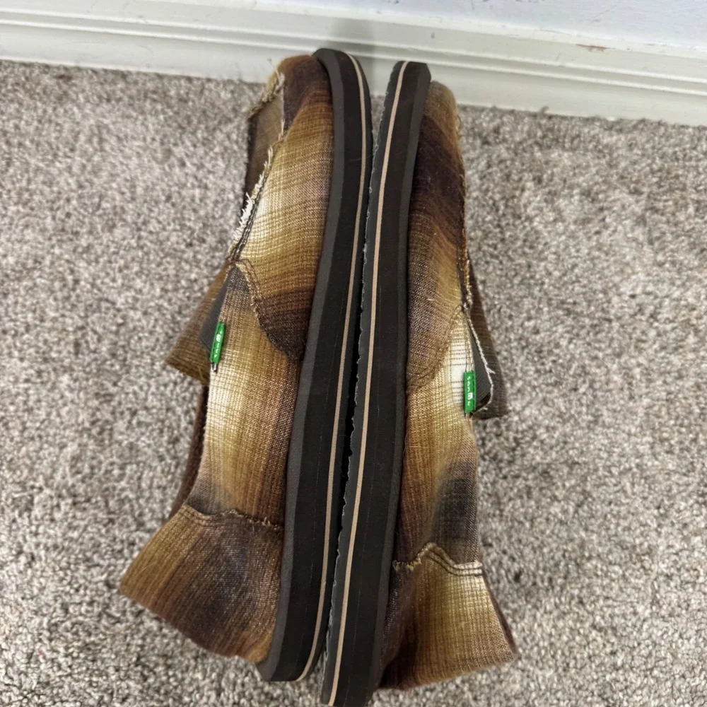 Sanuk Sidewalk Surfer Mens 11 Brown Plaid Vagabond Earthy Slip On Loafers Shoes